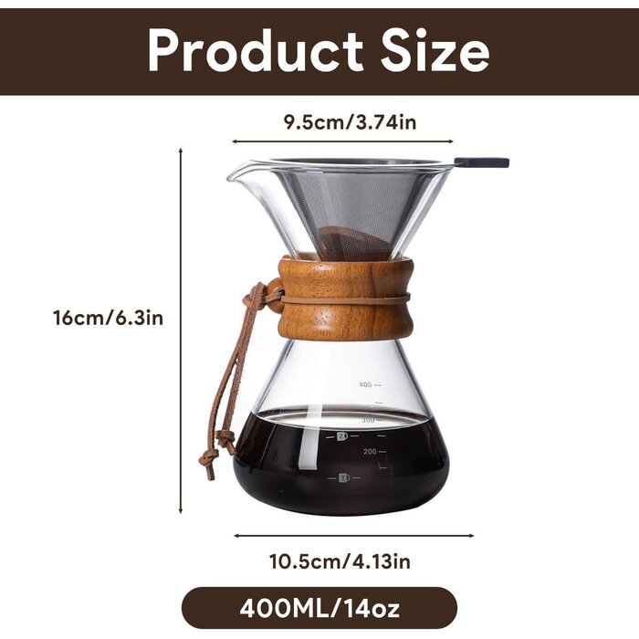 Cafetière Pour-Over 400 ml en verre - Jusqu'à 32% de remise