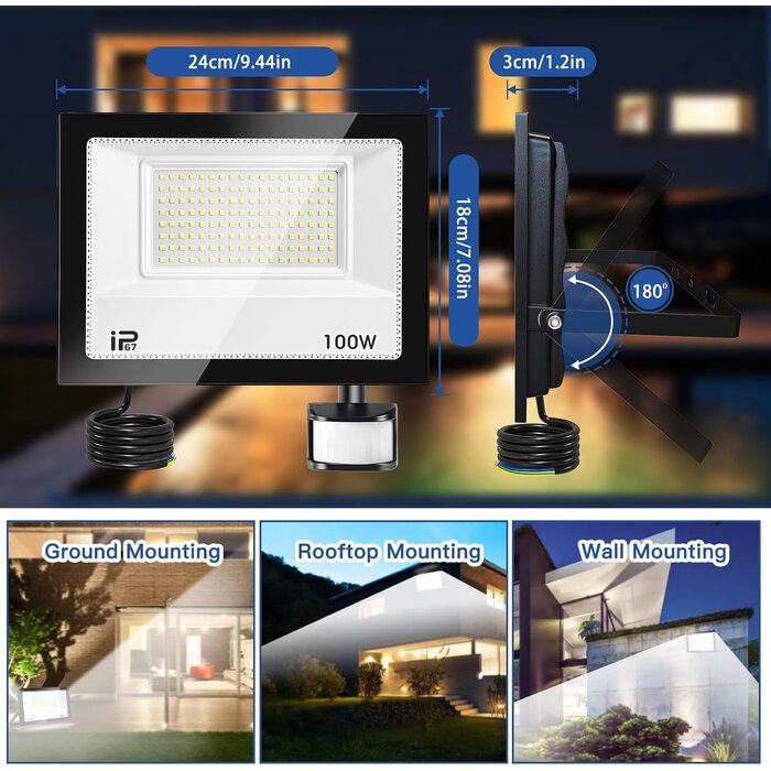 Projecteur LED 100W IP67 avec détecteur - Jusqu'à 33% de remise