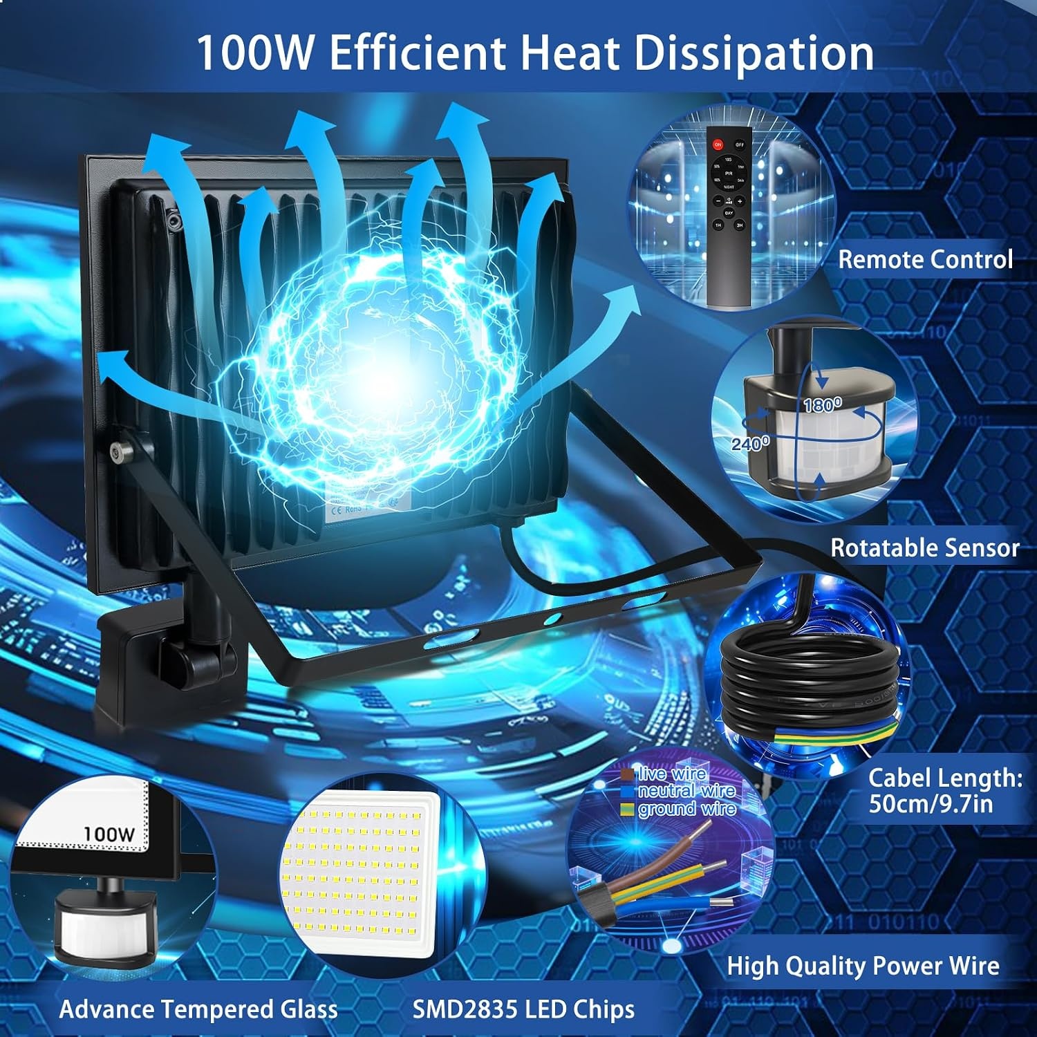 Projecteur LED 100W IP67 avec détecteur - Jusqu'à 33% de remise