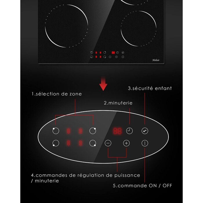 Plaque vitrocéramique 4 foyers 6000W - Jusqu'à 35% de remise