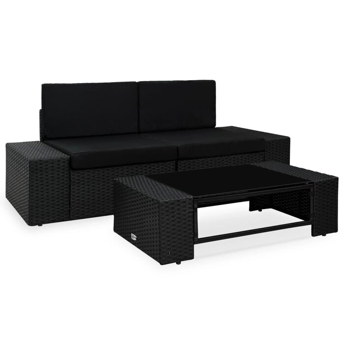 Vidaxl Salon de jardin 3 pièces en rotin noir - Jusqu'à 35% de remise