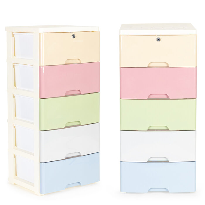 Ecotoys Meuble de rangement 5 tiroirs pastel - Jusqu'à -33% sur l'outlet