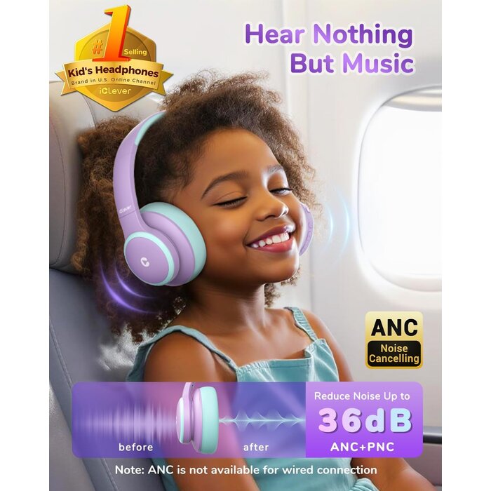 Casque audio enfant sans fil avec réduction de bruit - Violet - Jusqu'à -33%