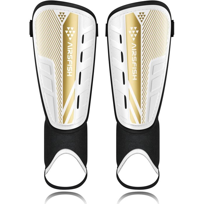 Protège-tibias Football Blanc et Or - Taille S+ - Jusqu'à -30%