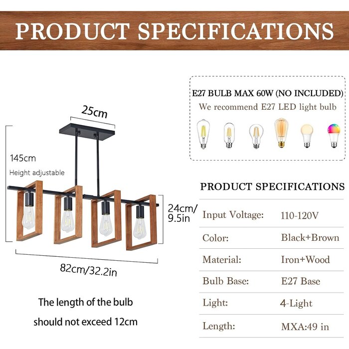 Suspension rectangulaire bois et métal noir - Jusqu'à -34%
