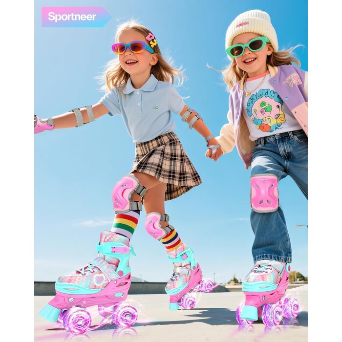 Sportneer Rollers enfants ajustables avec roues lumineuses - Rose - Jusqu'à -33%