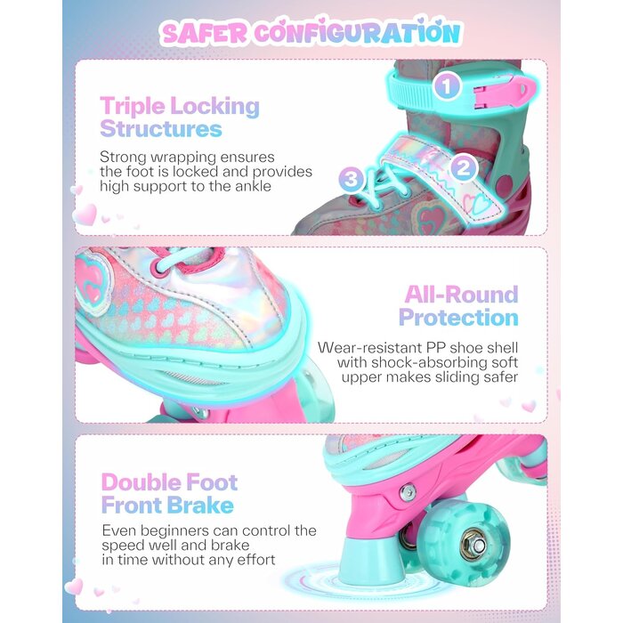 Sportneer Rollers enfants ajustables avec roues lumineuses - Rose - Jusqu'à -33%