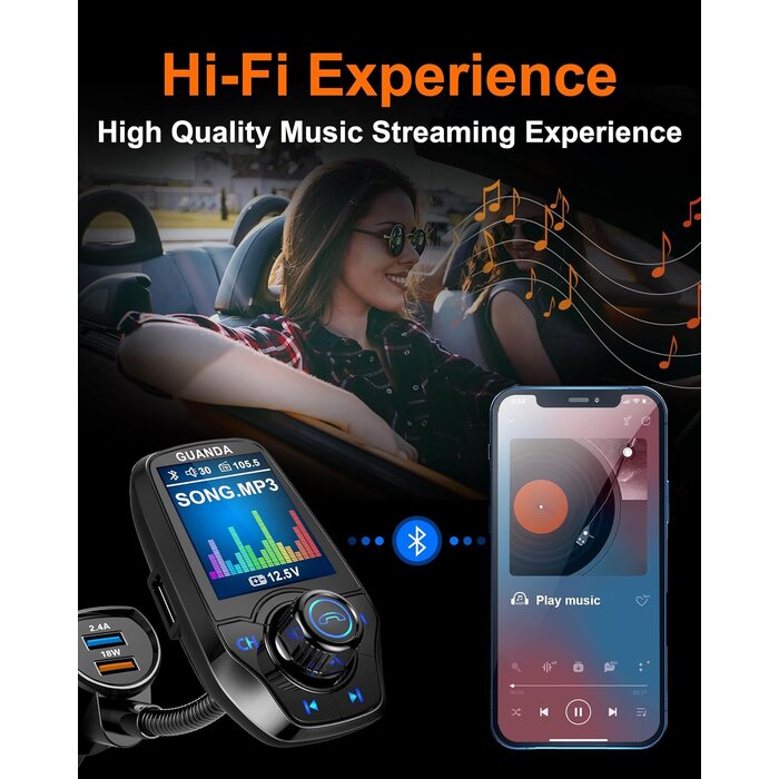Transmetteur FM Bluetooth 4-en-1 avec écran 1,8" - Jusqu'à 33% de remise