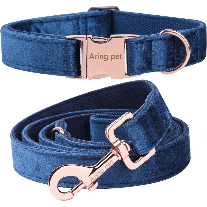 Ensemble collier et laisse velours bleu taille L - Jusqu'à 31% de réduction