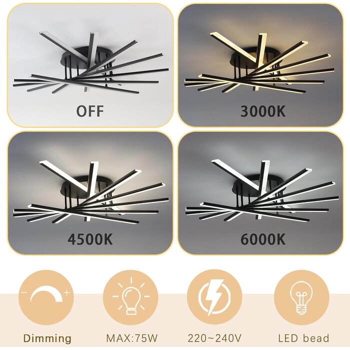 Plafonnier LED moderne 7 lumières dimmable - Jusqu'à -29% sur l'outlet