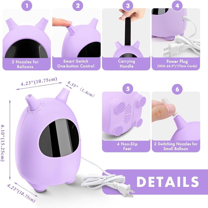 Pompe à ballons électrique 600W - Double buse - Violet - Jusqu'à 32% de remise