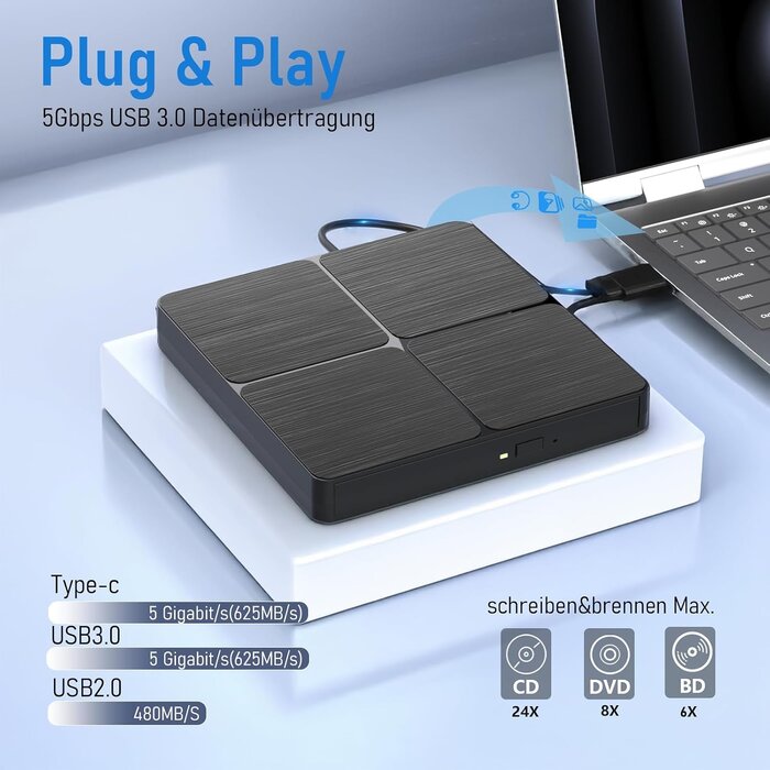 Graveur Blu-ray CD DVD externe USB 3.0/Type-C - Jusqu'à 33% de remise