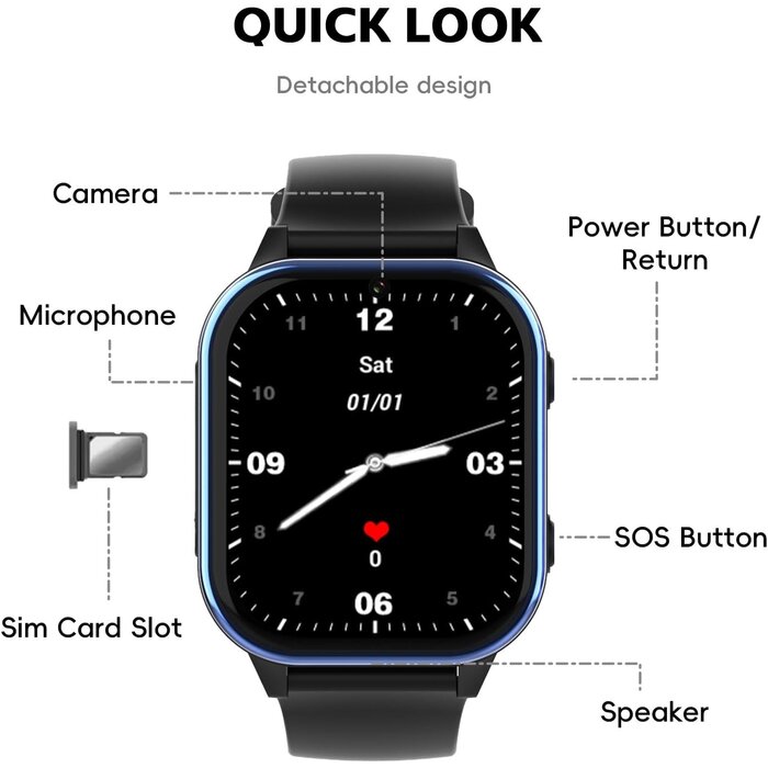 Montre connectée GPS 4G pour enfants - Noir - Jusqu'à 32% de remise