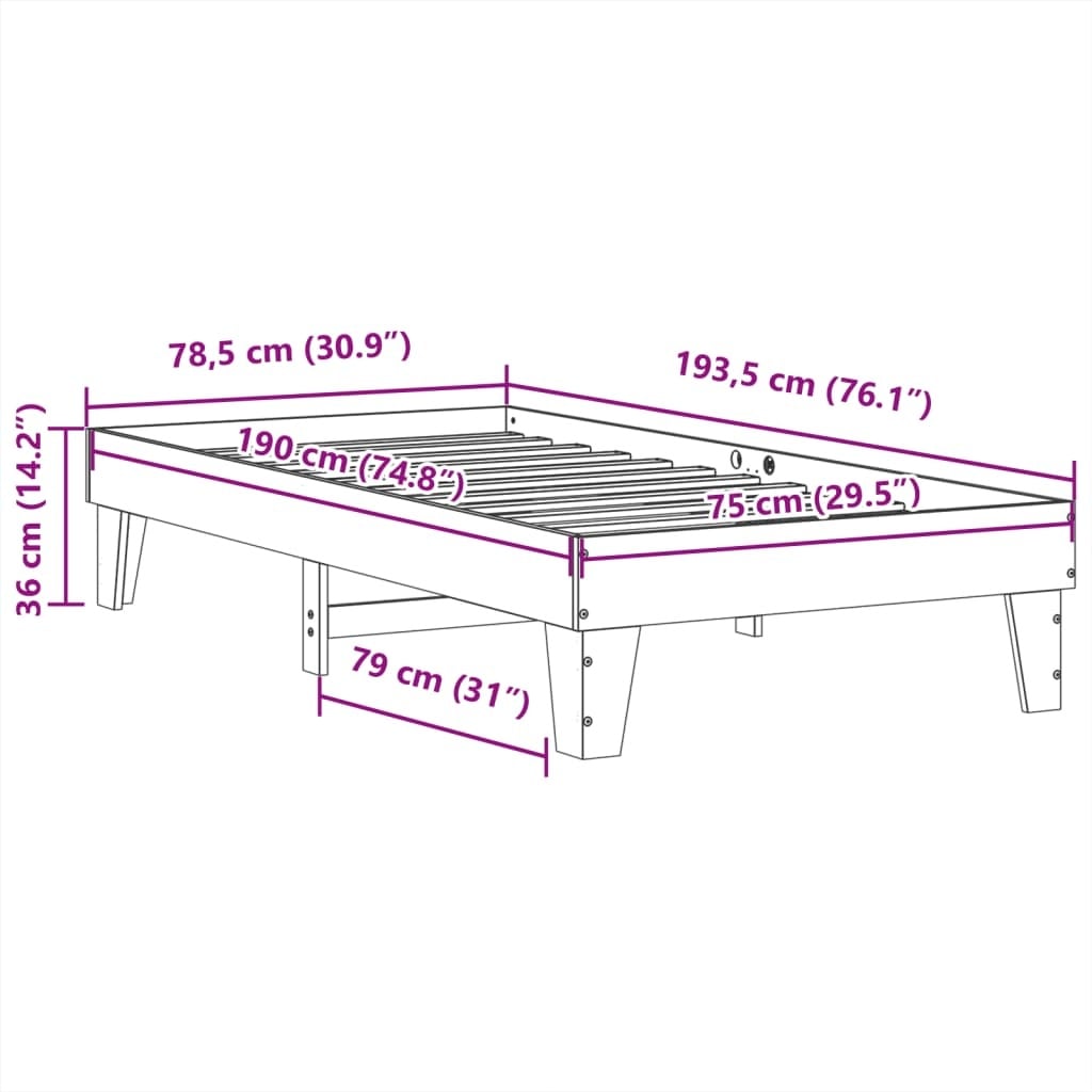 Cadre de lit en pin massif 75x190 cm - Jusqu'à 55% de réduction