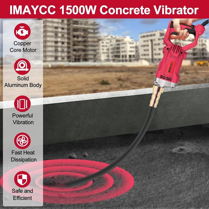 Vibrateur à béton 1500W, aiguille 2m - Jusqu'à -34% sur vos travaux