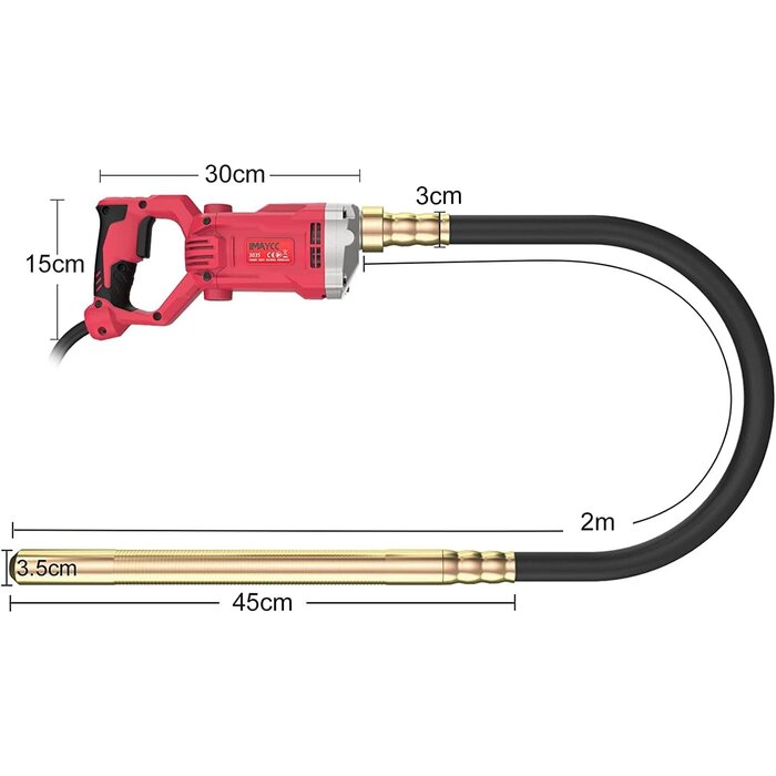 Vibrateur à béton 1500W, aiguille 2m - Jusqu'à -34% sur vos travaux