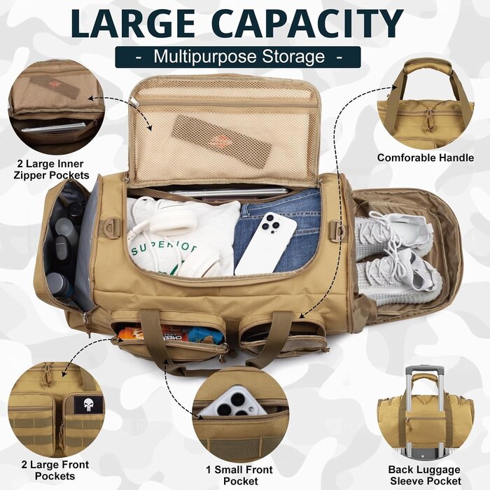 Sac de Sport et Voyage 3-en-1 70L - Brun - Jusqu'à -33%