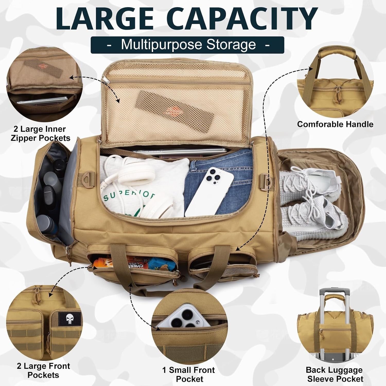 Sac de Sport et Voyage 3-en-1 70L - Brun - Jusqu'à -33%