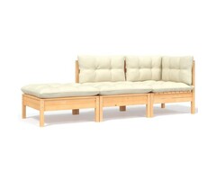 Vidaxl Salon de jardin 3 pièces bois massif et coussins crème - Jusqu'à 14 % de remise