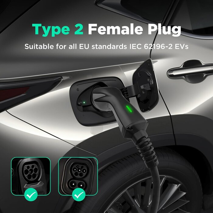 Chargeur VE Portable Type 2 vers Prise Domestique 3,6 kW 6m - Jusqu'à -34%