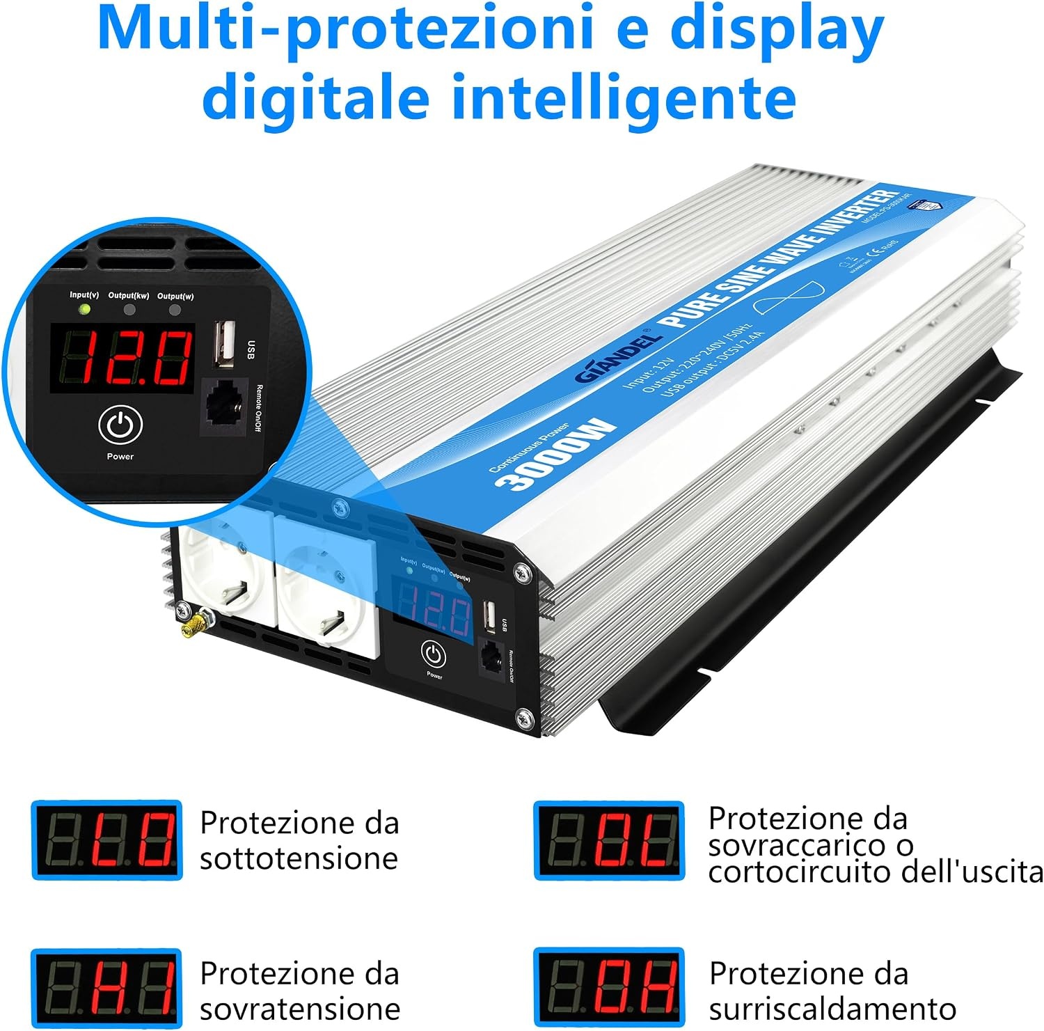 Convertisseur Pur Sinus 3000W 12V vers 230V - Jusqu'à -35% en Outlet