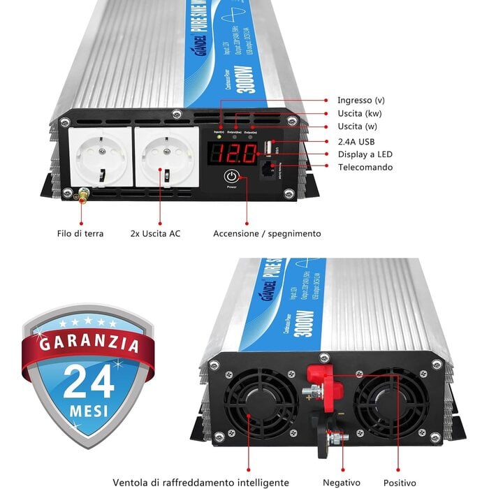 Convertisseur Pur Sinus 3000W 12V vers 230V - Jusqu'à -35% en Outlet