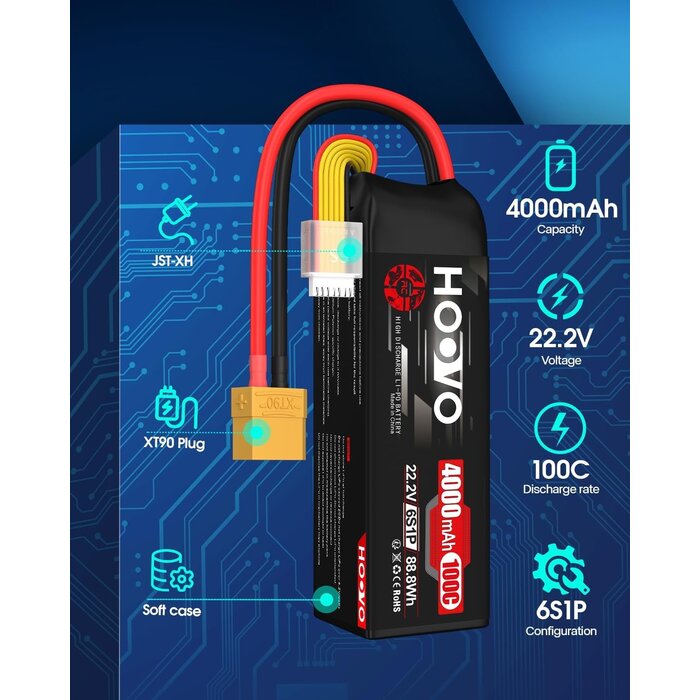 Lot de 2 Batteries LiPo 6S 4000mAh 100C XT90 - Jusqu'à 30% de remise