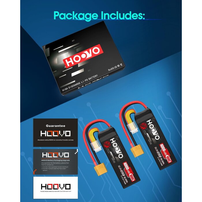 Lot de 2 Batteries LiPo 6S 4000mAh 100C XT90 - Jusqu'à 30% de remise