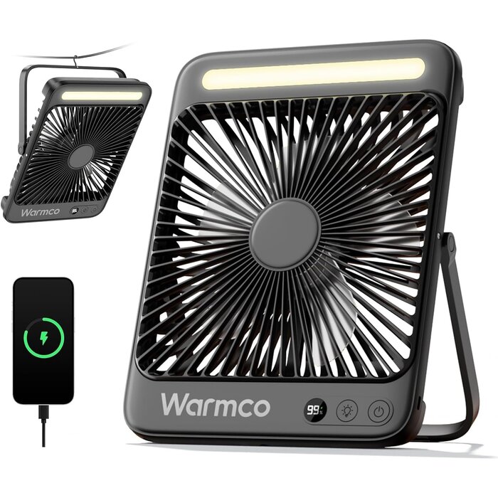 Ventilateur de camping 27 cm avec lampe LED et batterie 20000mAh - Jusqu'à 34%