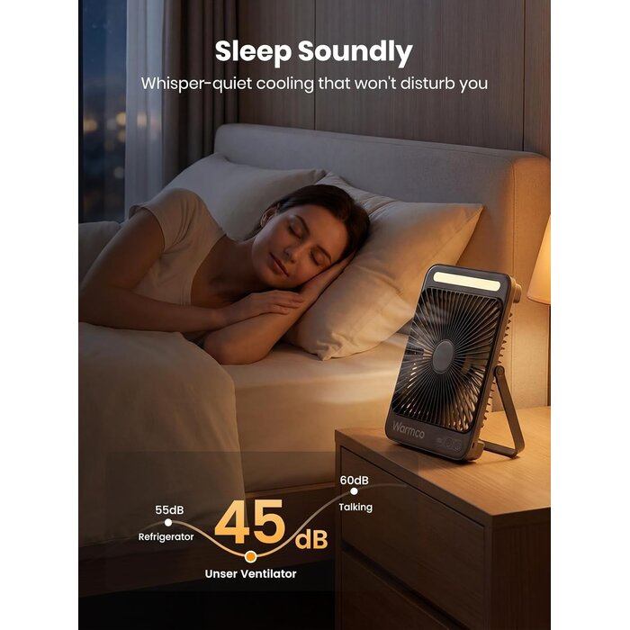 Ventilateur de camping 27 cm avec lampe LED et batterie 20000mAh - Jusqu'à 34%