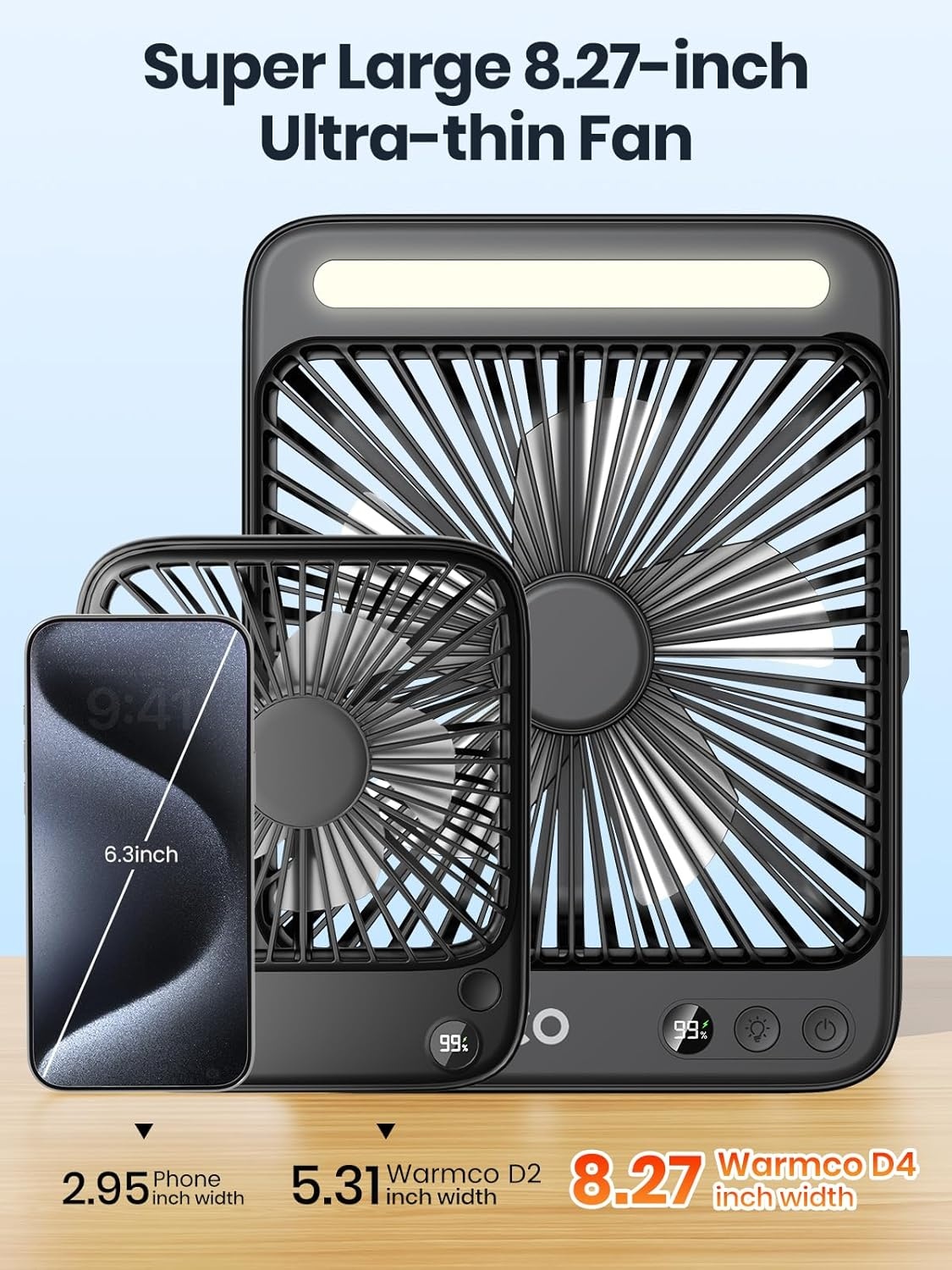 Ventilateur de camping 27 cm avec lampe LED et batterie 20000mAh - Jusqu'à 34%