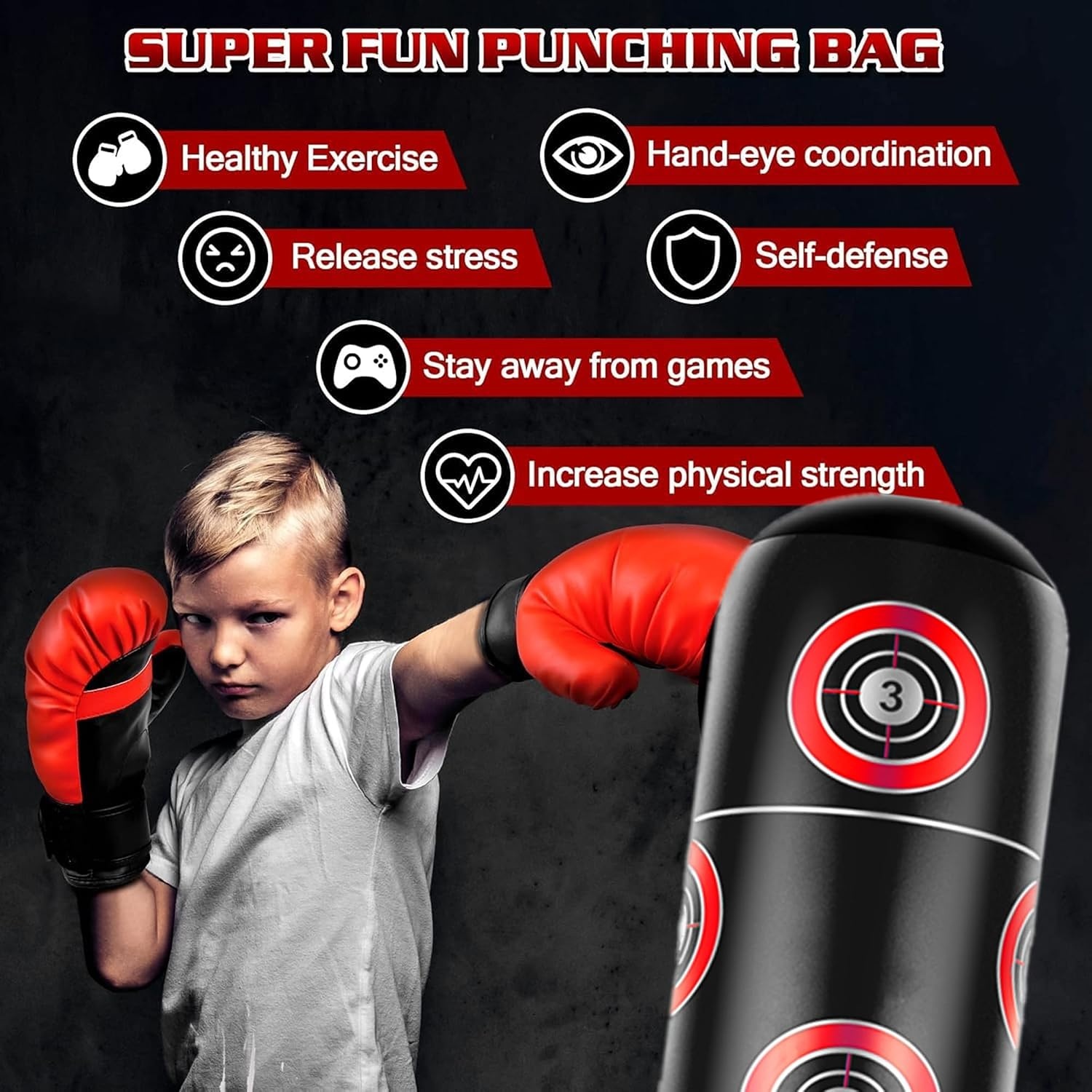 Sac de frappe enfant 160 cm + gants - Jusqu'à -31% sur l'état déballé