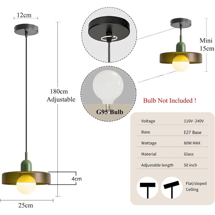 Suspension lumineuse verre vert ø25cm - Jusqu'à -34% sur votre déco rétro