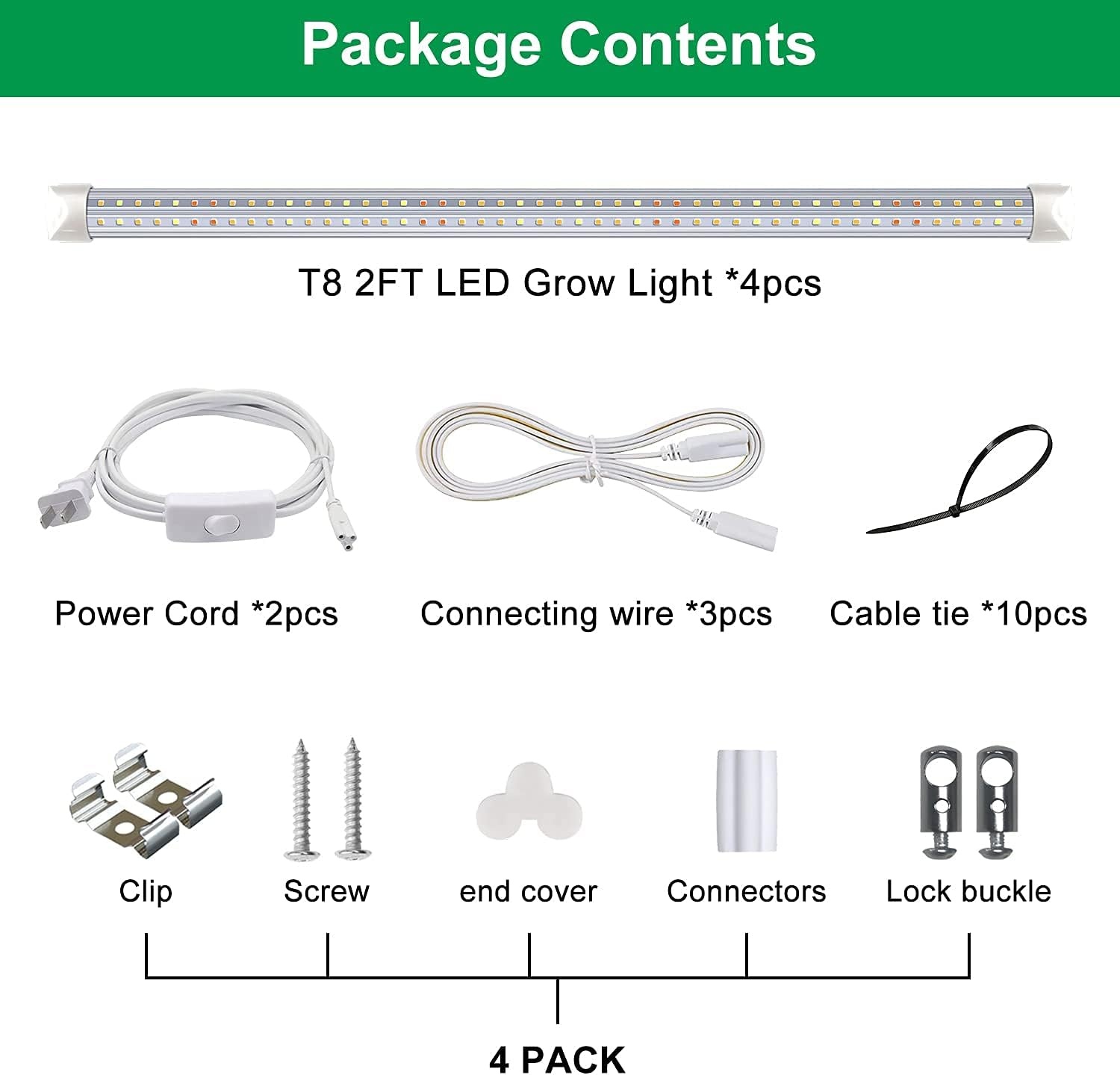 Lot de 4 Lampes LED de Croissance 60cm - Spectre Complet - Jusqu'à -33%
