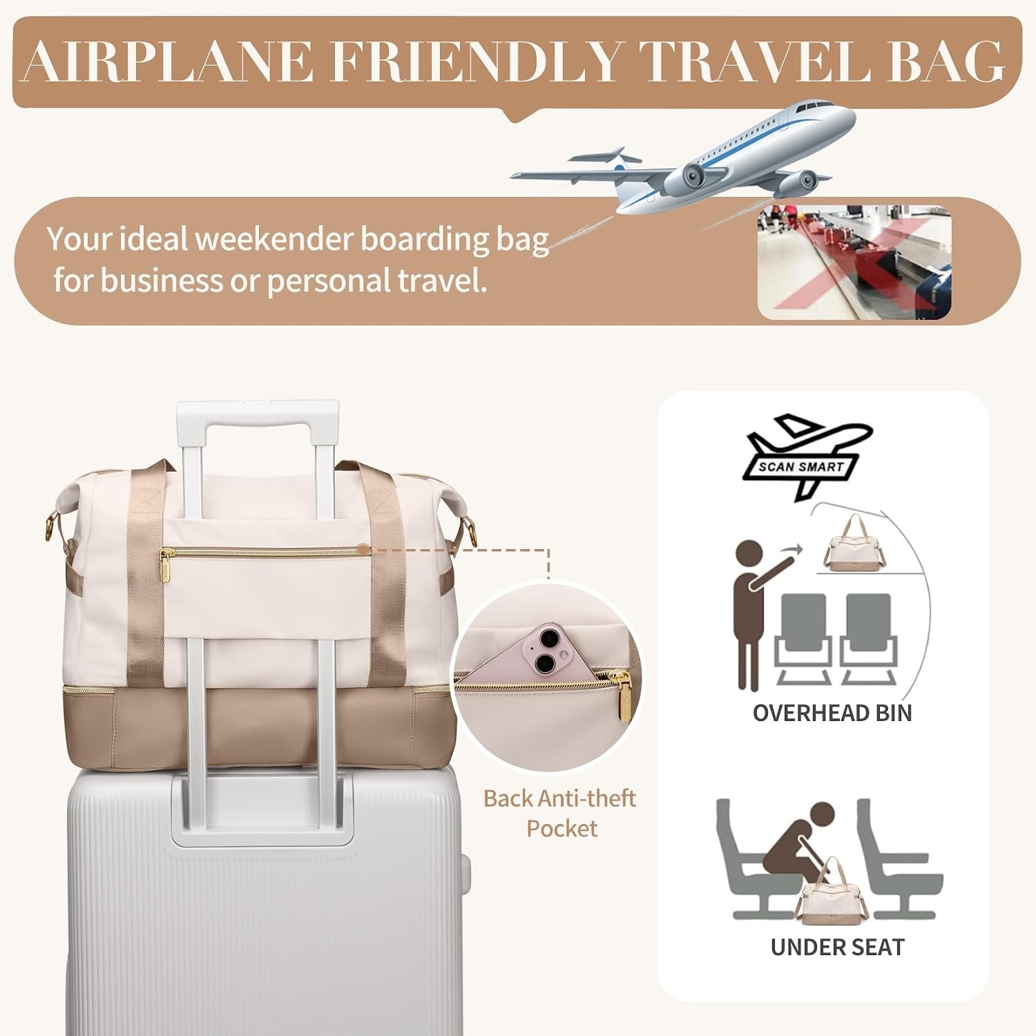 Sac de voyage 30L Beige - Pliable et imperméable - Jusqu'à -33%