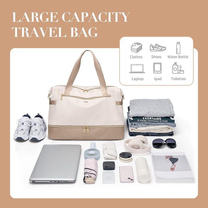 Sac de voyage 30L Beige - Pliable et imperméable - Jusqu'à -33%