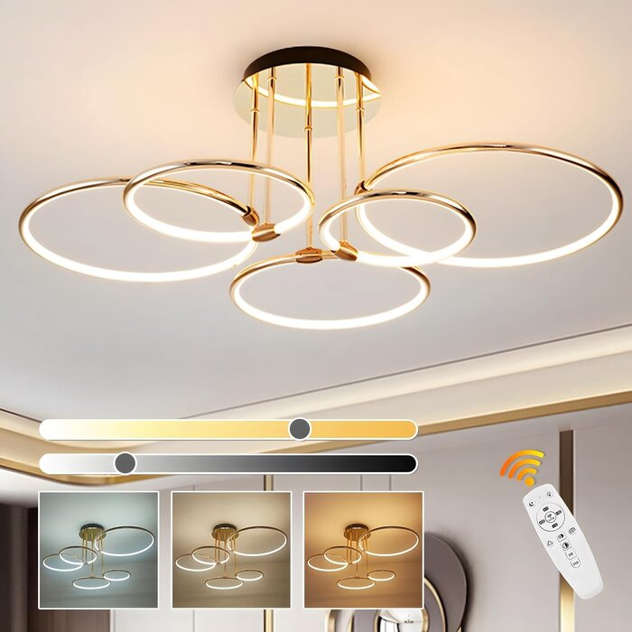 Plafonnier LED moderne 5 anneaux doré Ø93cm - Jusqu'à -35% sur l'outlet