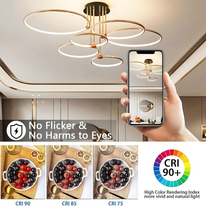 Plafonnier LED moderne 5 anneaux doré Ø93cm - Jusqu'à -35% sur l'outlet