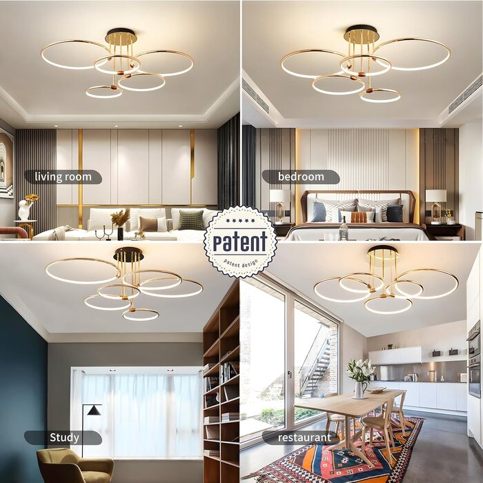 Plafonnier LED moderne 5 anneaux doré Ø93cm - Jusqu'à -35% sur l'outlet