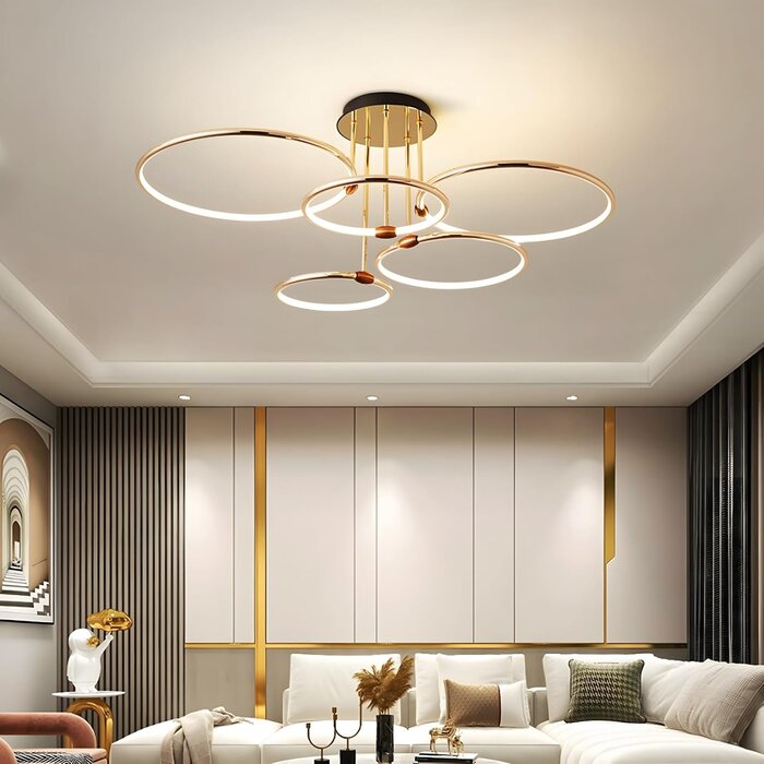 Plafonnier LED moderne 5 anneaux doré Ø93cm - Jusqu'à -35% sur l'outlet