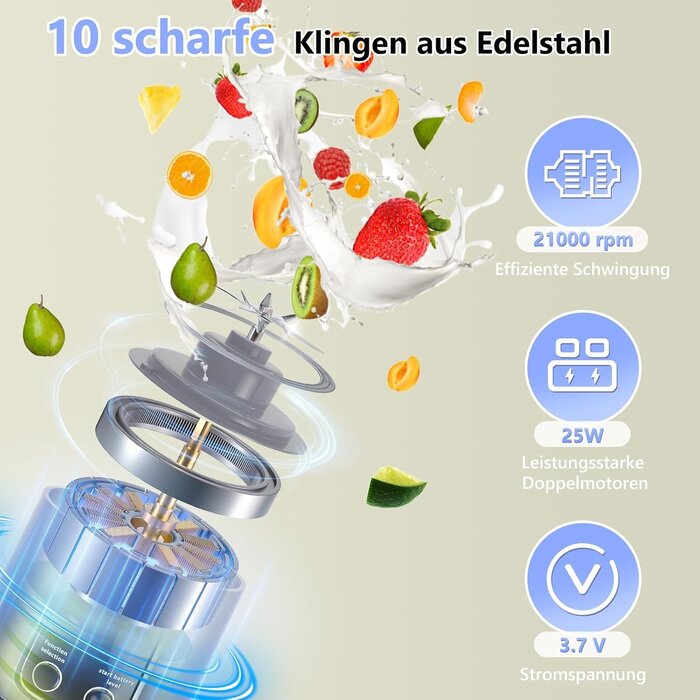 Mini-blender portable USB-C 450ml - Bleu - Jusqu'à -26%