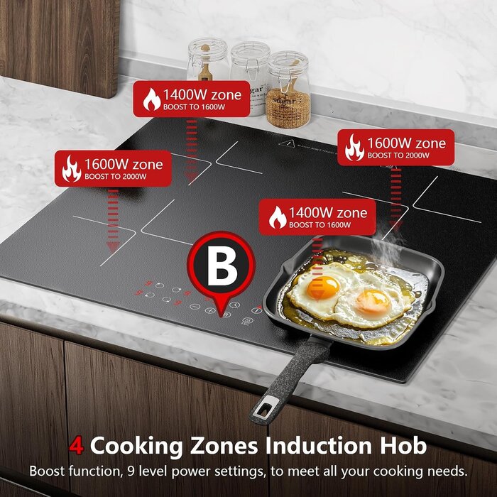 Table induction 60 cm - 4 zones - 6000W - Jusqu'à 35% de réduction