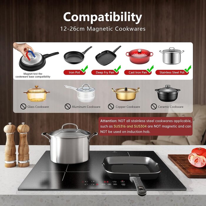 Table induction 60 cm - 4 zones - 6000W - Jusqu'à 35% de réduction