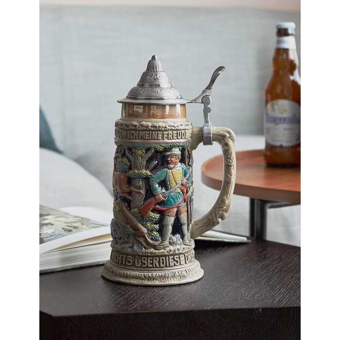 Chope à bière en céramique 0,6L avec couvercle étain - Jusqu'à 34% de remise