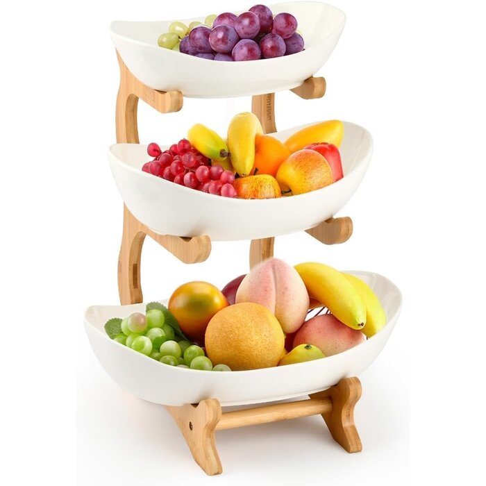 Étagère à fruits 3 niveaux en céramique et bambou - Jusqu'à -33%