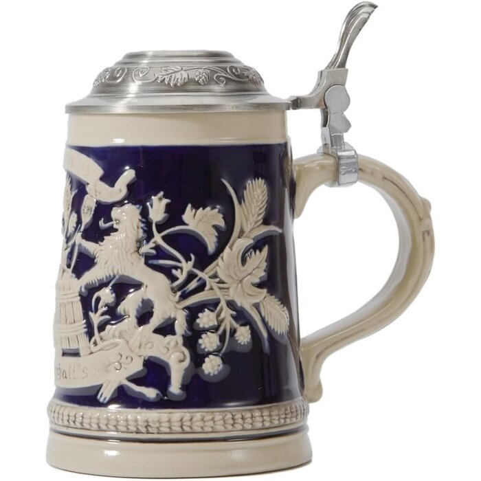 Chope à bière bavaroise en céramique 0,5L - Couvercle étain - Jusqu'à -29%
