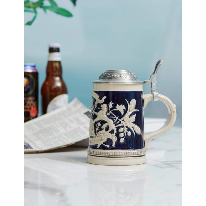 Chope à bière bavaroise en céramique 0,5L - Couvercle étain - Jusqu'à -29%