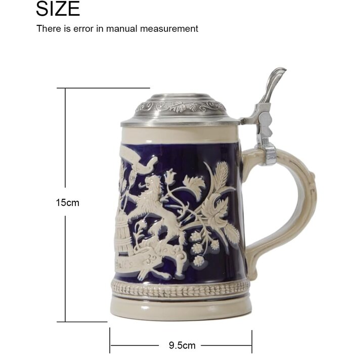 Chope à bière bavaroise en céramique 0,5L - Couvercle étain - Jusqu'à -29%