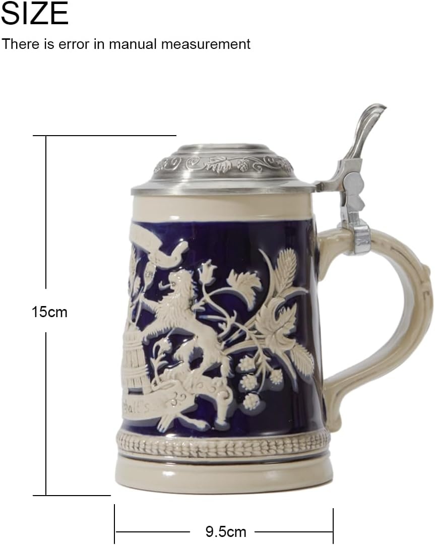 Chope à bière bavaroise en céramique 0,5L - Couvercle étain - Jusqu'à -29%