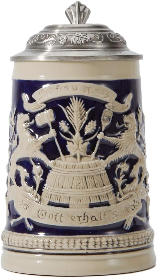 Chope à bière bavaroise en céramique 0,5L - Couvercle étain - Jusqu'à -29%